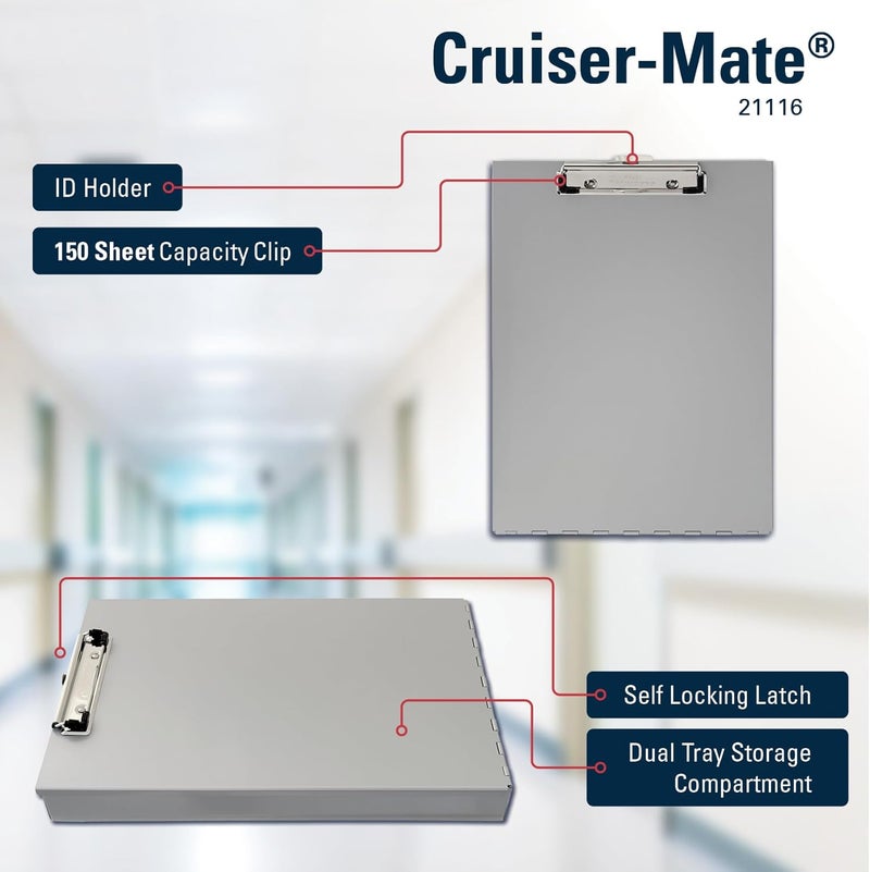 Saunders Metal Clipboard with Storage, Silver Dual Layer Nursing Clipboard Folio, Letter Size Paper Organizer, Slim Steel Clip, Form Holder Clip Board for Office, School & Work - Made in USA - Image 3